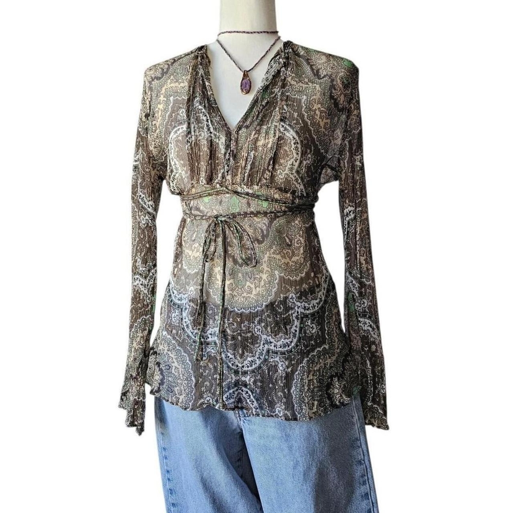 Silk Paisley Sheer Blouse|Elie New York Size 12/14